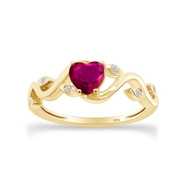 Jewelry Gifts Heart Simulated Ruby & Natural Diamond Accent Leaf Heart Promise Engagement Wedding Ring 14k Yellow Gold Over Sterling Silver Gifts for Women's Ring Size-7.5