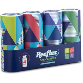 Reeflex Car Tissues 50 Sheets per Canister, Soft, Gentle, and Durable in a Stylish, Convenient Shape to Fit Any Car Cup Holder - 4 Canisters, 200 Sheets Total - Package Design May Vary