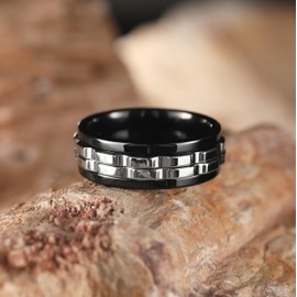 King Will Stainless Steel Men Black Silver Gear Spinner Rings, Fidget 2 Silver Gear Fidget Spin Ring, Stainless Steel Anxiety Ring For Men Women Stress Free Cool Wedding Band Comfort Fit X 1/2(12)