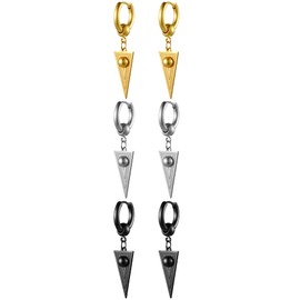 JewelryWe 3Pairs Dangling Earrings Set Hip Hop Punk Geometric Triangle Dangly Stud Earrings for Men Women