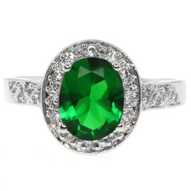 Gem Stone King 4.00 Ct Green Color Oval Cubic Zirconia CZ 925 Sterling Silver Ring