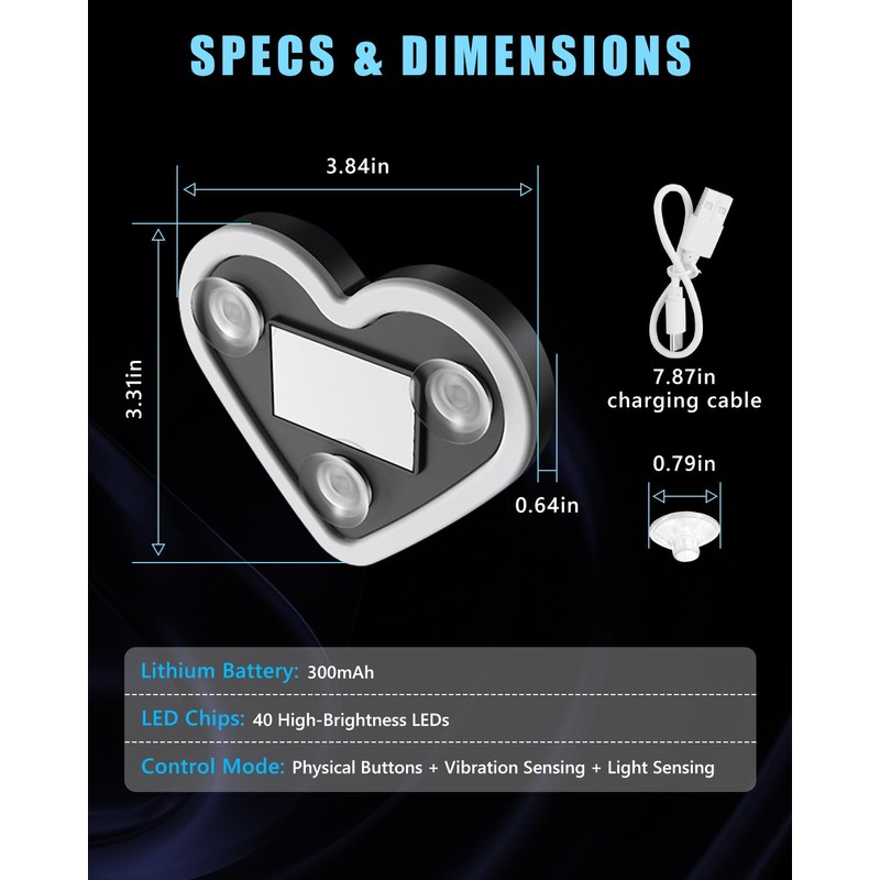 VANKUB 2PCS Solar-Powered Car Heart Lights, 5-Mode Wireless LED Ambient