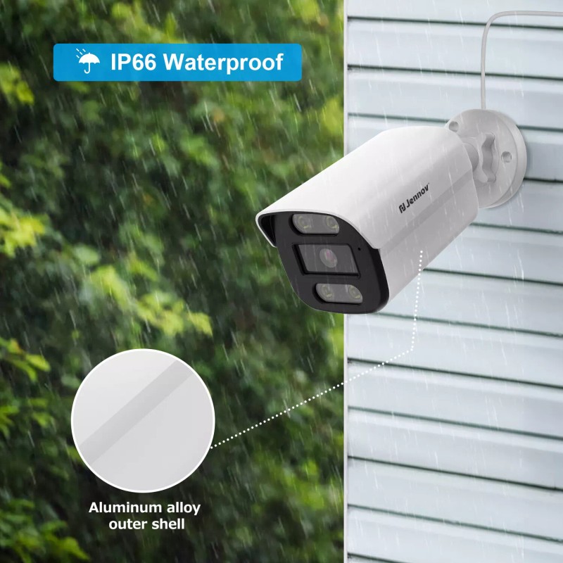Jennov 4K 8MP POE Security IP66 Camera Outdoor Color Night