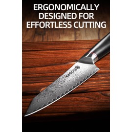 KIMROSE Damascus Utility Knife - 5 inch - 67 Layers 10Cr15CoMoV Alloy Steel - Black G10 Handle - Razor Sharp Kitchen Knife - Petty Knife, Paring - Magnetic Sheath - Gift Box