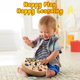 SOOTFRO Busy Board, Montessori Toys for 1-3 Year Old - Wooden Sensory Toy with LED Light Switches, Travel Toddler Toys for 1+ Year Old Boys & Girls | Educational Gift for Kids