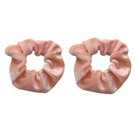 2 x (Pair) Girls Women's Premium Girls Velvet Scrunchies Soft Hair Elastic Hair Bobble Ties Set (Peach Pink)