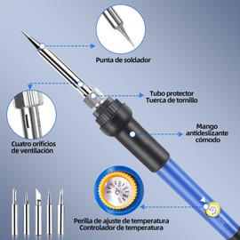 Cautin para Soldar de 60W, OUDAR Cautin Tipo Lapiz de 110V, Cautín Profesional Electrónica para Reparaciones Metálicas y Eléctricas, Cautín con 5 Puntas del Soldador y 1 Soporte.
