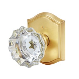 CLCTK Premium Glass Door Knobs, Bathroom Bedroom Door Knobs with Lock, Privacy Gold Door Knob Interior, Satin Brass