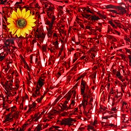 5 OZ Iridescent Red Crinkle Paper Shred Filler for Gift Baskets Box Gift Wrapping Crinkle Plastic Shred Filler for Basket Grass, Wedding, Christmas, Birthday