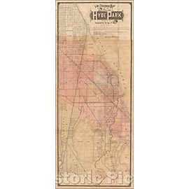 Historic Map - Drainage Map of The Village of Hyde Park. Prepared from The Topographical Survey of 1883-84, 1884, Rand McNally & Company - Vintage Wall Art 24in x 58in