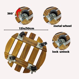 2 Pack Plant Caddy with Wheels, 14 Inch Rolling Plant Stand Heavy Duty with Metal Lockable Casters, Wooden Plant Dolly for Outdoor Indoor, Large Flower Pot, Patio (14inch-2 pack)