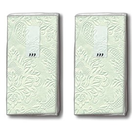 20 Handkerchiefs (2 x 10) Handkerchiefs Moments Ornament Pale Green - Plain Pastel Green with Ornaments Embossed / Tears of Joy / Wedding