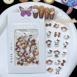 [Overseas] Kitty Nail Plate New Leopard Print Kt Cat Cartoon Nail Accessory Cute Glasses Hello Key Pack of 20 Star Cat 4ea