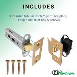 EAI Fire Rated Tubular Latch - Satin Brass 64mm / 2.5 Inch Tubular Latch with 44mm Backset for Fire Doors - Pack of 1