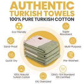 Gold CASE Turkish Beach Towel Set of 4-100% Cotton Beach Towels Oversized 67 x 38''- Aphrodite Extra Large Beach Towels - Quick Dry & Sand Free Beach Towel - Turkish Towels for Pool - Pistachio