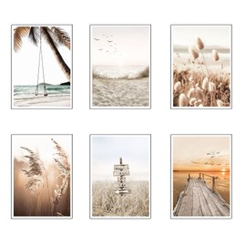 DKORARTE Set of 6 A4 Wall Pictures, Decorative Wall Pictures, Living Room Decor, Modern Bedroom Room, Without Frame, Landscape, Beach, Nature (29.7 x 21 cm)