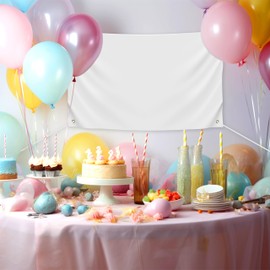 Blank DIY Banners Polyester Oxford Cloth White Banner with Hanging Rope for Wall Signs Writing DIY Painting Indoor Outdoor Office Camping Yard Birthday Party Decorations Supplies 3.6x2.3ft-BECKTEN