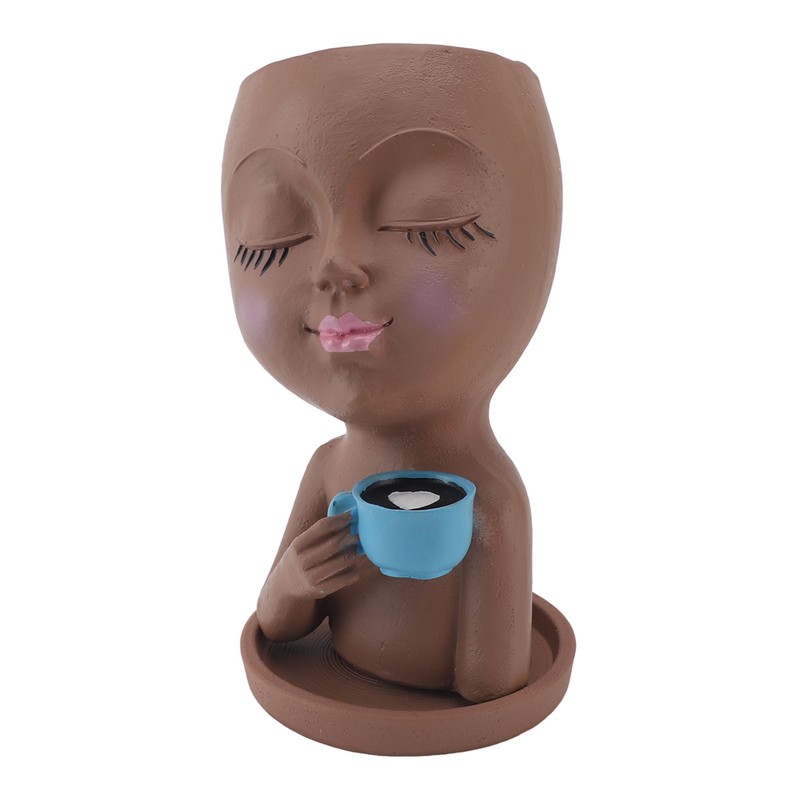 Resin Face Plant Pot Creative Cute Small Drinking Coffee Succulent
