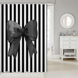 Cortina de ducha con lazo con ganchos, rayas negras y blancas geométricas minimalista cortina de baño, acuarela, diseño de princesa, accesorios de baño, panel impermeable, 72 x 78 pulgadas