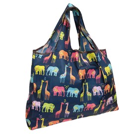 Wrapables Durable and Large Nylon Reusable Shopping Bag (Elephants & Giraffes)