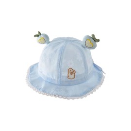 HEOXIN Infant Unisex Baby Boy Girls Lace Sun Hat, Toddler Summer Beach Hat with Cute Rabbit Print, Princess Ear Protection Bonnet Cap with Adjustable Chin Strap for 6 Months-2 Years, Blue, Size 48CM