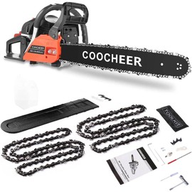 62CC Gas Gas Chainsaw, 20" 3.5 HP 2-Stroke Gasoline Chainsaw Gas Powered with 2 Chain Saws Replacement Kit, Chainsaw for Tree Cutting