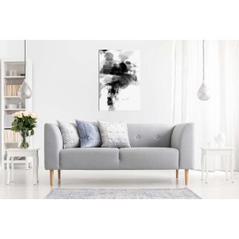 Panther Print Fine Art Prints Black & White Color splash Abstract Painting Artistic Framed Canvas Print, Pictures for Home Walls, Bedroom, Living Room & Bathroom Decor 31x20cm (12x8in)