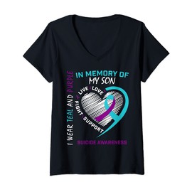 Womens Loss Child In Memory Of My Son Suicide Awareness Prevention V-Neck T-Shirt