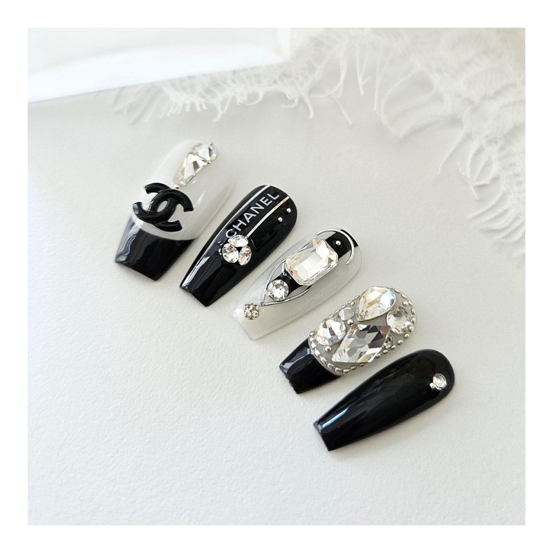 C Black Handmade Nail Tips - Ballerina L / C블랙