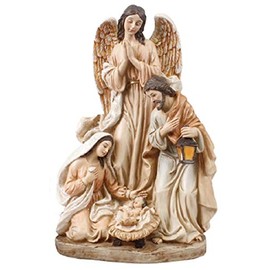 The Healing Corner Christmas Nativity Scene Holy Family & Christmas Angel Resin 5" High 4 Figures