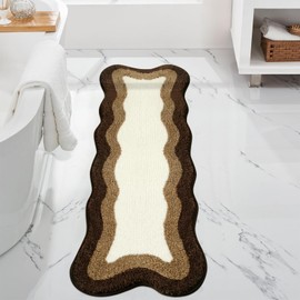 HAOCOO Brown Long Bathroom Rug Runner, Microfiber Absorbent Boho Bath Mats for Bathroom Non-Slip, Washable Soft Plush Shower Mats for Sink Shower Tub
