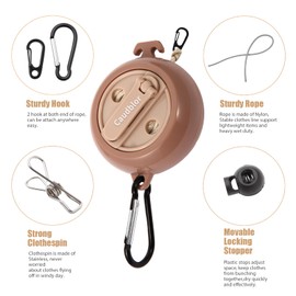 Caudblor Portable Camping Clothesline Cord,Retractable Travel Clothes line, Laundry Drying Rope for Hotel Trip, Cruise, Outdoor, with 12Pcs Stoppers, Windproof Clothespins