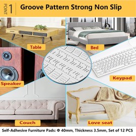 Rubber Non Slip Furniture Pads, 12 PCS Clear No Skid Furniture Grippers, Self Adhesive Anti Slip Furniture Pads, Anti Slide Hardwood Floors Protectors for Keep Couch Stoppers (1.57Inch Round)