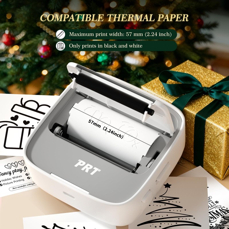 PRT Mini Sticker Printer, Portable Thermal Printer with 1 Roll