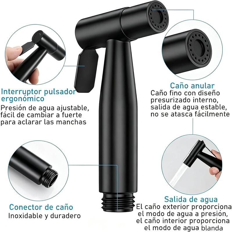 Bidet Pulverizador de Acero Inoxidable con Soporte y Manguera de
