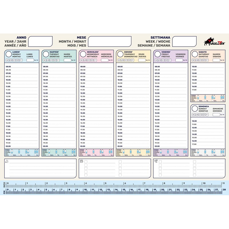 BullTek - A4 Multilingual Weekly Planner | 50 Sheets with