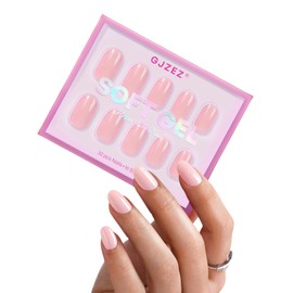 Light Pink Press on Nails Short - GJZEZ Soft Gel Spring Round Glue on False Manis for Women, Salon-Like Realistic Thick Stick on Faux Manicure Gifts | 16 Sizes - 32 pcs Press Ons, Pastel Pink