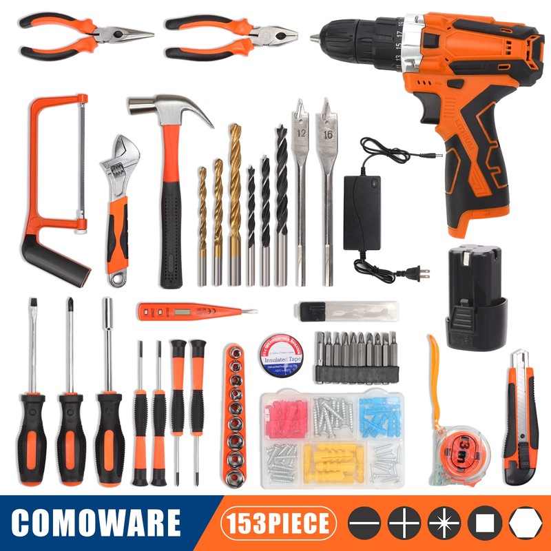 COMOWARE 16.8V Cordless Drill Set Combo Kit, 153 Pcs Tool