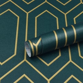 Safiyya Contact Paper Geometric Wallpaper Gold and Dark Teal Contact Paper Self Adhesive Wallpaper Removable Wallpaper for Walls Vinyl Roll 78.7"x17.3"