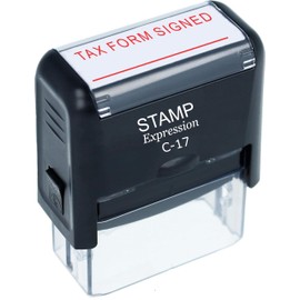 stampexpression - Tax Form Signed with Line Office Self Inking Rubber Stamp - Red Ink (A-50025)