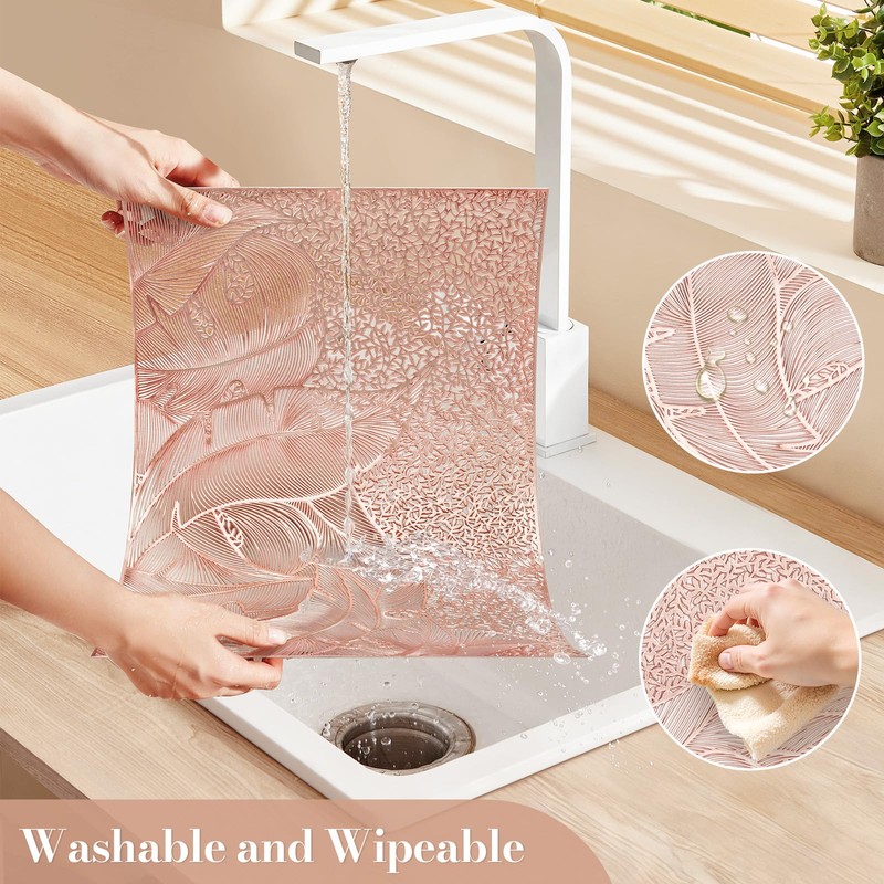 fanquare Rose Gold Leaf Pattern Rectangle Placemats, Set of 6,