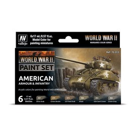 Vallejo VAL70203 AV Model Color Set-WWII American Armour&Infantry, 17 ml (Pack of 6)