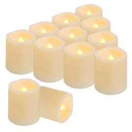 Homemory 12PCS Auto Timer Flameless Votive Candles, Flickering Battery Operated LED Tealight Candles, Realistic Electric Fake Tealight Candles for Wedding, Table, Outdoor(Battery Included)