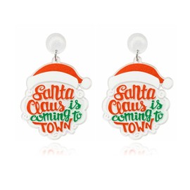 Christmas Earrings for Women Cute Gingerbread Man Elf Fawn Charm Earrings Acrylic Fashion Christmas Tree Cat Dinosaur Funny Earrings Xmas Party Favors Decor Accessories (White Christmas Hat)