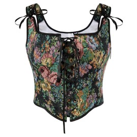 SCARLET DARKNESS Women's Renaissance Corset Top Vintage Floral Print Corsage Vest, Black (black flowers)