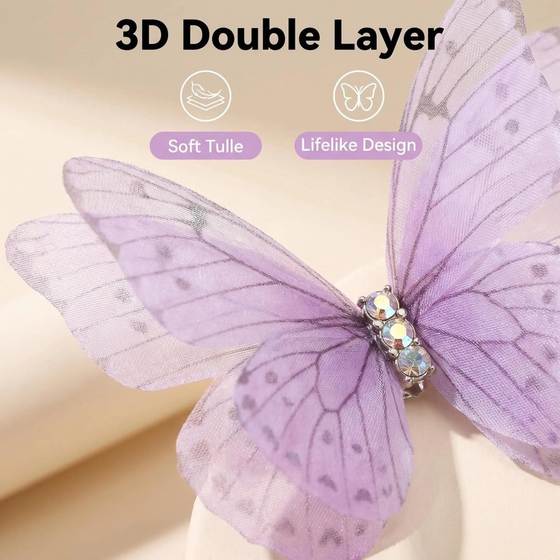 QIANSSE 60Pcs 10 Colors 3D Mesh Butterfly Appliques 5x3.5cm DIY
