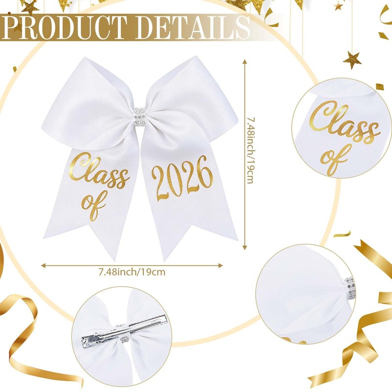 2 Pcs White Graduation Bow Class of 2026 Graduation Cap