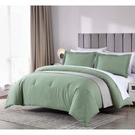 Chezmoi Collection Solid Sage Green Cotton Comforter Set King Size, 3-Piece Luxury Soft Breathable Smooth Cooling 250TC Cotton Twill Lightweight Bedding Comforter for All Season