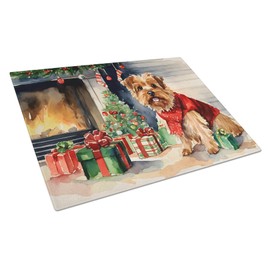 Caroline's Treasures DAC2710LCB Norfolk Terrier Cozy Christmas Glass Cutting Board Large Decorative Tempered Glass Kitchen Cutting and Serving Board Large Size Chopping Board