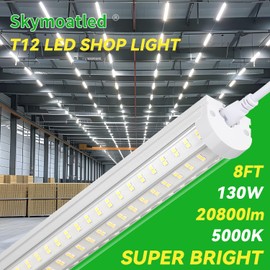 Skymoatled T12 8FT LED Shop Lights Garage Lights,130W 5000K 20800LM Daylight Color,Hanging/Surface Mount,Super Bright,Plug and Play,Linkable LED Shop Lights for Warehouse Workshop Basement,6Pack